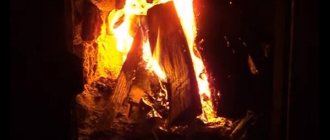 Burning logs in the furnace firebox