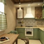 Interior of a modern kitchen in country style with a gas boiler